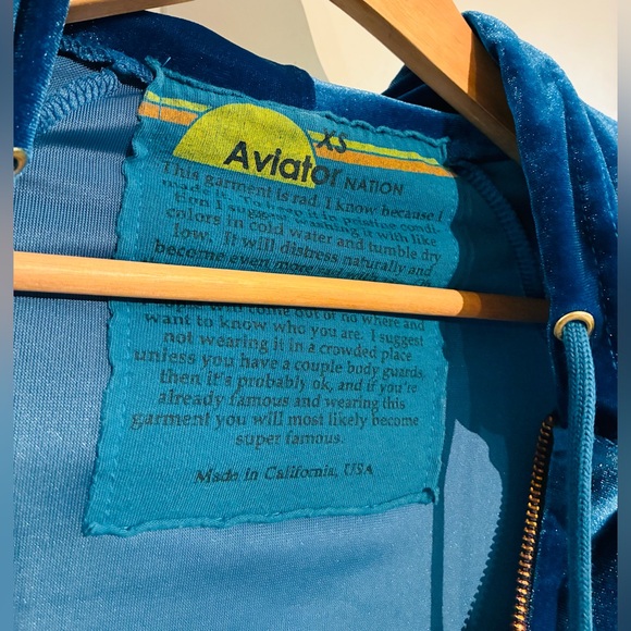 Aviator Nation ๐ XS Classic Velvet Zip Blue Hoodie with Signature Rainbow ๐ - Picture 7 of 8
